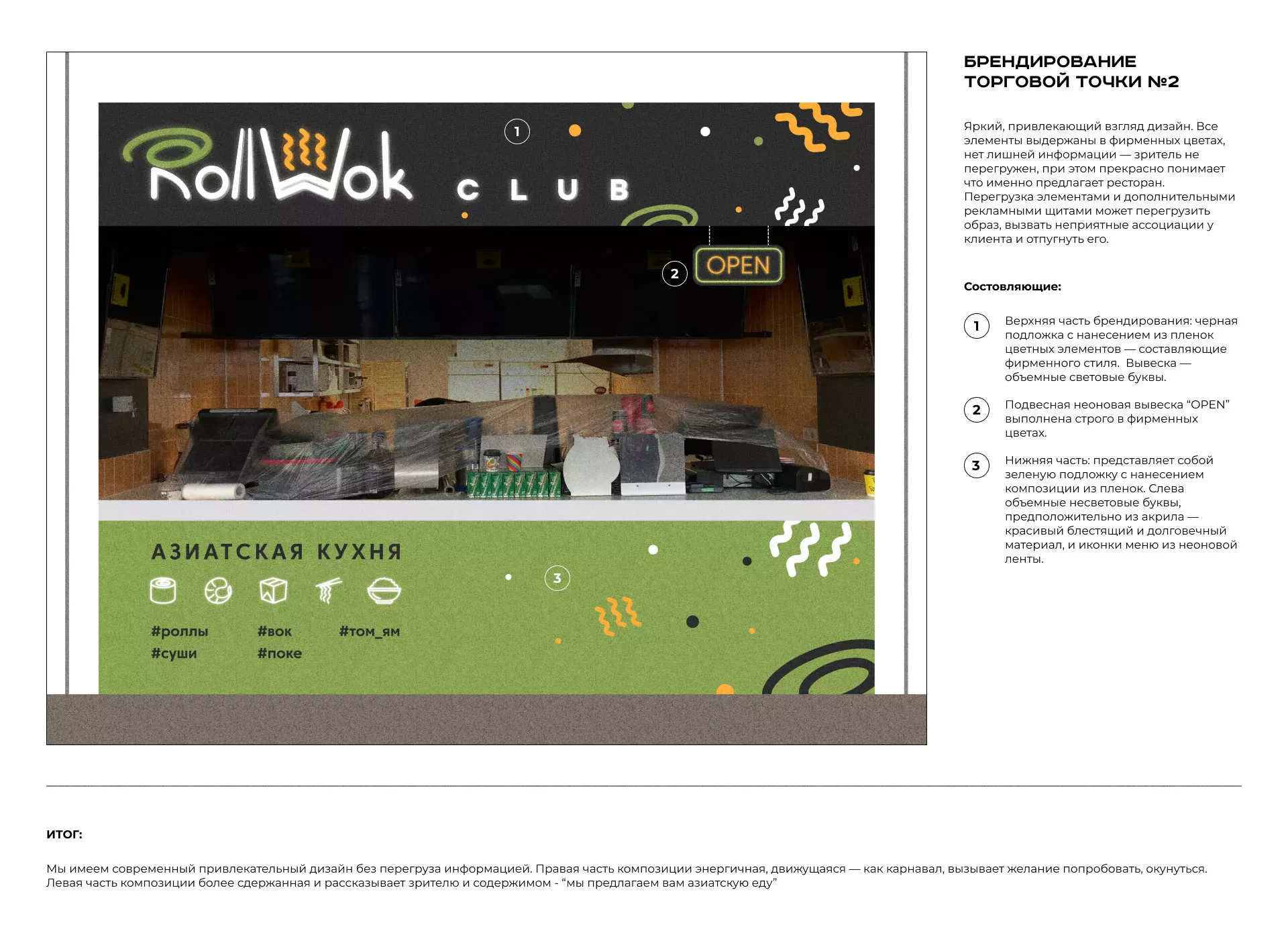Брендирование торговых точек суши-бара «Roll Wok Club» в Юбилейном