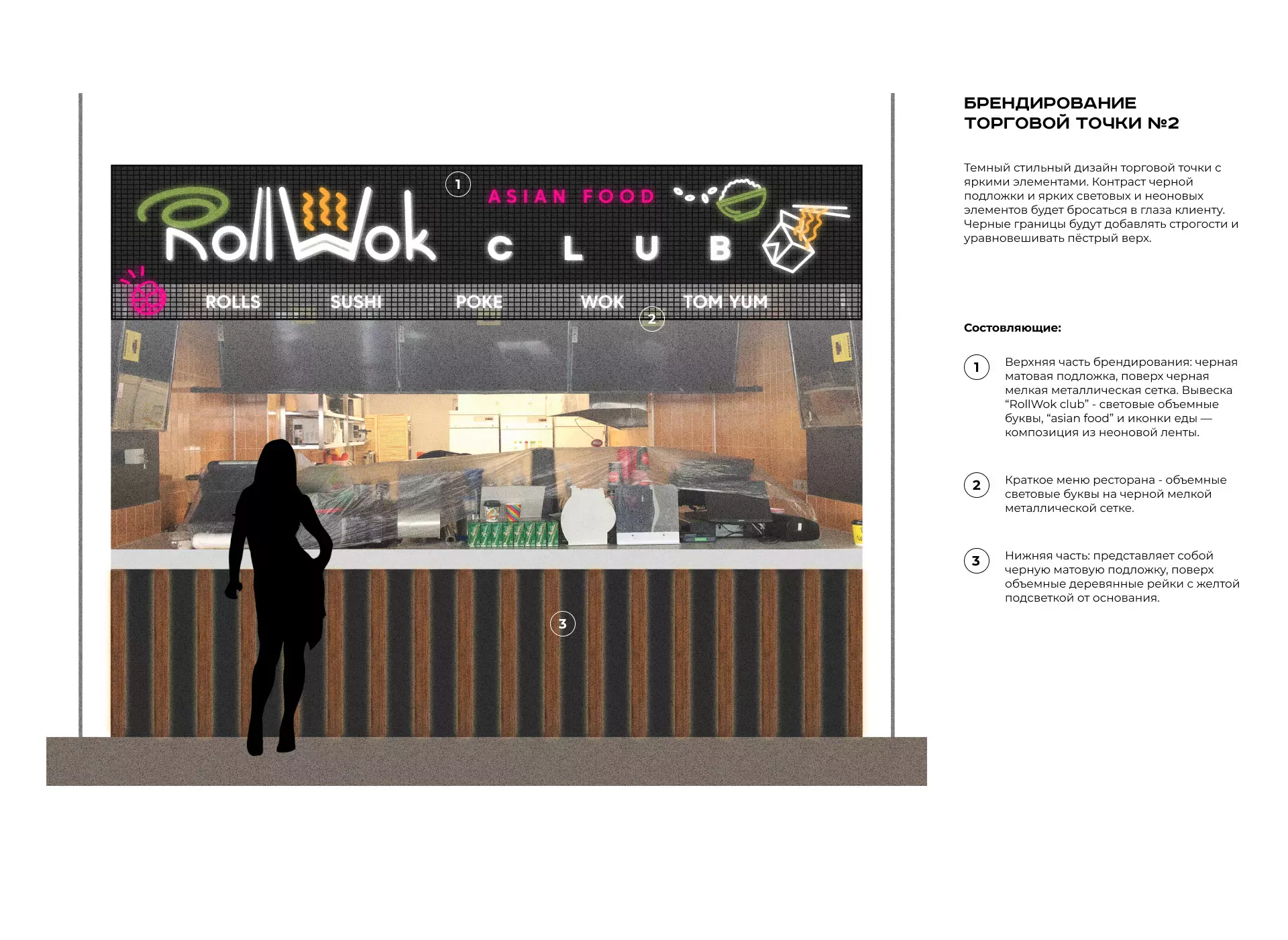 Брендирование торговых точек суши-бара «Roll Wok Club» в Юбилейном