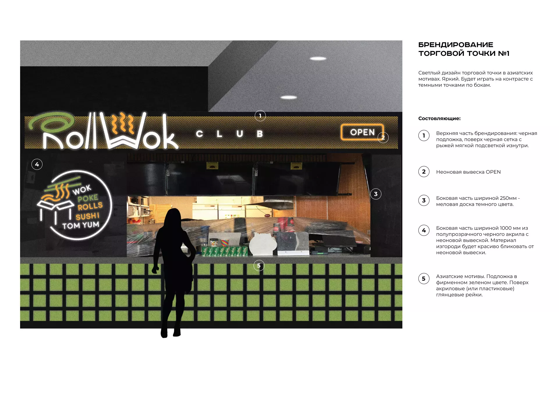 Брендирование торговых точек суши-бара «Roll Wok Club» в Юбилейном